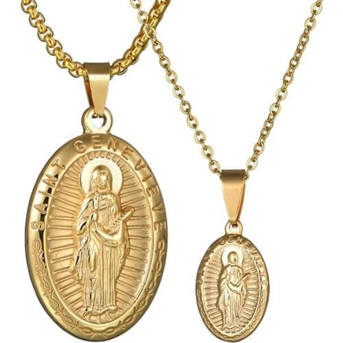 Stainless Steel Necklace for Women Men Virgin Mary Womens Pendant Necklace Gold Silver color Filled Jewelry Fashion Gift 2 Size