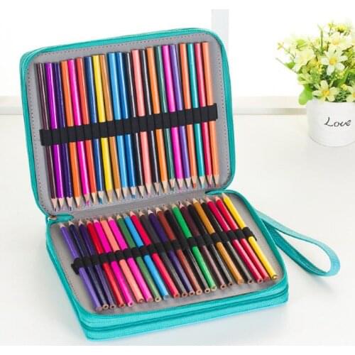 Pencil Case Portable Large Capacity 120 Slots PU Leather Colored Pencil organizer Zipper Pen Pencil Bag For Art Supplies