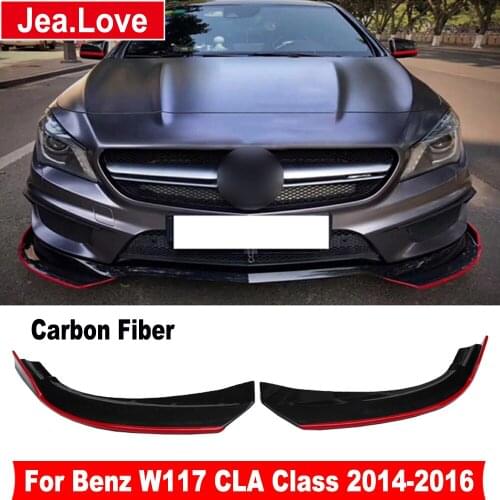 Real Carbon Fiber Red Edge Car Front Bumper Lip Splitter Aprons Cover Protector For Benz W117 CLA250 CLA220 CLA45 2014-2016