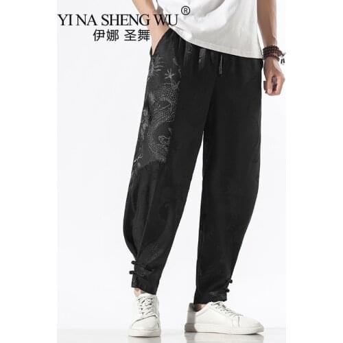 Japanese HarajukuTrousers Casual Kimono Pants Loose Japan Men Traditional Asian Clothing Yukata Style Embroidered Harem Costumes