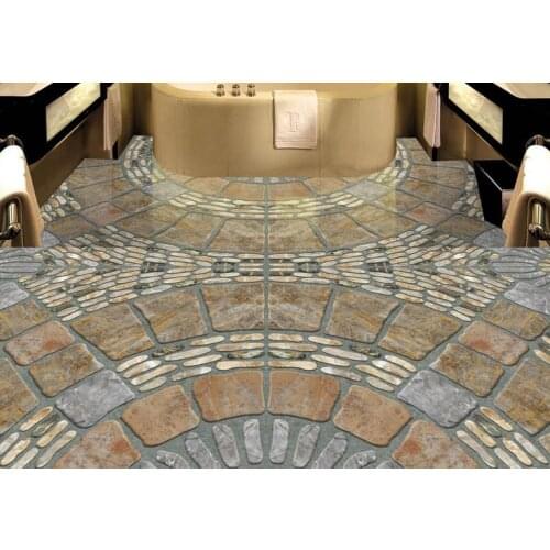 Custom pvc self adhesive luxury 3d flooring wallpaper cobblestone 3d floor tiles wallpapers for living room 3d floor murals