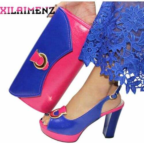 Christmas Restriction Special Design African Sweet Ladies Mathing Shoes and Bag in Royal Blue with Fuchsia Color For Party