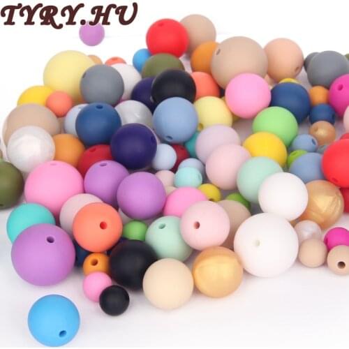 TYRY.HU Silicone Bead Teether Round Mix Colors 200PC 9-12-15-19mm Food Grade Materials DIY Crafts Baby Teether Safe Rattle Beads