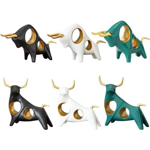 Resin Sculpture Accent Piece, Modern Ox Bull Shaped Decorative Object for Home, Office, Table and Desktop