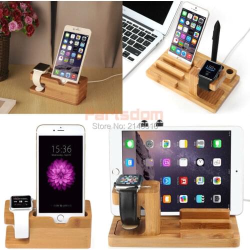 Cell Phone 3 in 1 Bamboo Wood Charge Holder Dock Band Station Cradle Bracket For Apple Watch iPhone Plus 7 6 iPad234 Air