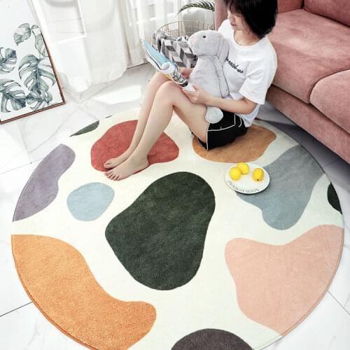Modern Lamb Cashmere Flower Pattern Home Round Rug Living Room Sofa Non-slip Carpet Computer Chair Mat