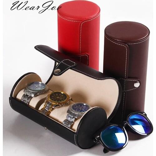 Quality Faux Leather Jewelry Storage Travel Bag For Watch Bracelet Sunglass 3 Flocked Carrying Pillow Wrist Watch Packaging Case