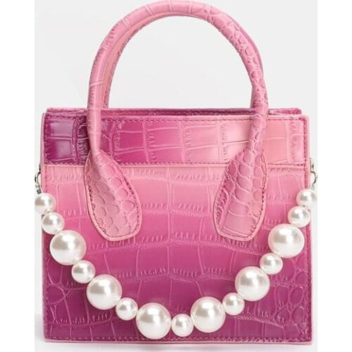 Tote Bags for Women 2021 New Fashion Rainbow Gradient Pearl Portable Small Square Bag Shoulder Messenger Bag Purses and Handbags