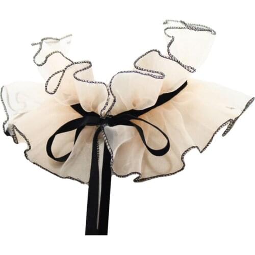 Victorian Vintage Organza Agaric Ruffles Stand Fake Collar Steampunk Stage Cosplay Costume Neck Ruff with Ribbon Bowknot