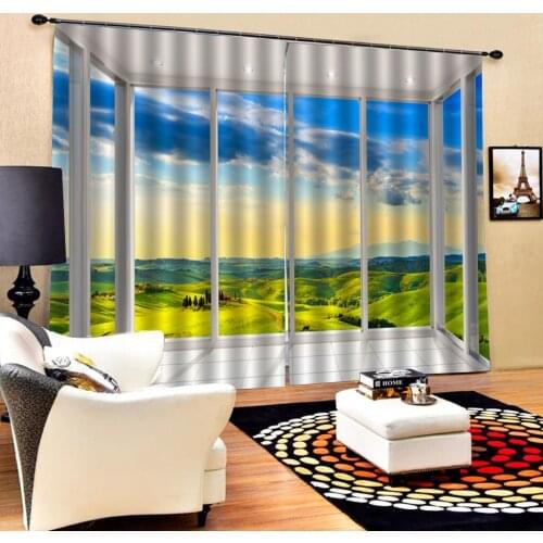 High quality custom 3d curtain fabric green scenery landscape curtains balcony thickened windshield blackout curtains