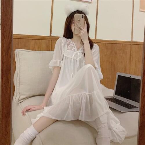 Women Hollow out Collar Sleepwear Pyjamas Summer Night Dress Nightwear Sexy Lingerie Bathrobe Female Nightdress Home Clothes