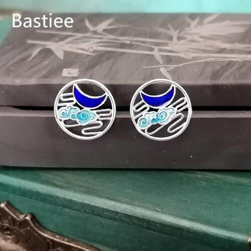 Bastiee 999 Sterling Silver Stud Earrings For Women Earings Luxury Jewelry Cloisonne Enamel Traditional Hanfu Chinese Hmong
