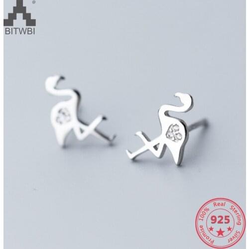 Korea New Style 925 Sterling Silver Simple Fashion Chic Diamond Flamingos Stud Earring Jewelry for Women