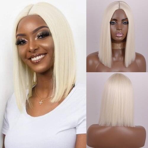 AZQUEEN Brazilian Short Straight Blonde Wigs Synthetic Wigs for Women Daily Hair Natural Hairline High Temperature Fiber