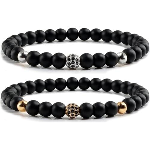 High Quality luxury Micro CZ Ball bracelet charm 6mm Black Matte Stone Beads Strand Bracelets for Women Men Fashion Accessories
