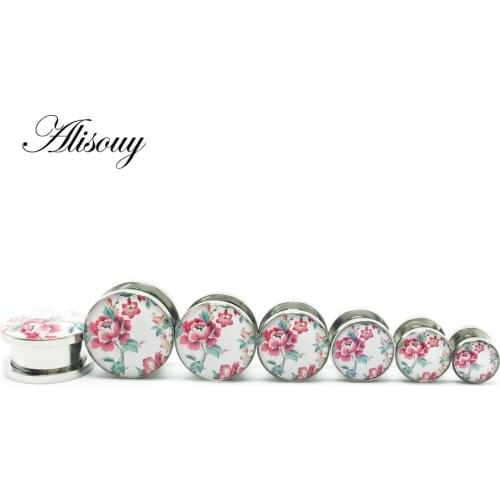Alisouy 1 Pair Stainless Steel Ear expander Plug Tunnels Peony Flower Screw Ear Stretchers Piercing Gauges ear Body Jewelry