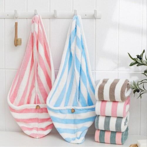 1 Pcs Microfiber Bathing Quick Dry Hair Cap Turban Wrap Towel Hat Bathroom Cute Long Hair Hair-drying Striped Shower Caps