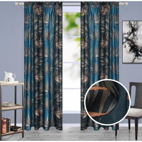 1PCS Polyester Leaf Print Webbing Blackout Window Curtains For Bedroom Rod-mounted Privacy Protective Curtain
