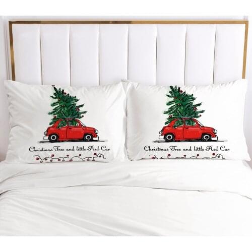 2PCS 3D Printed Christams Red Car 100% Polyester Pillowcase Printed Home Decorative Pillowcse Pillow Cover Decoraion Bedclothes
