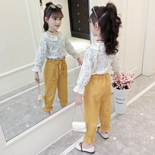 2021 Spring Autumn Childrens Clothing Suit New Kids Girls Fashion Long-sleeve Print Shirt + Pants 2PCS Sets Girls Outfits D425