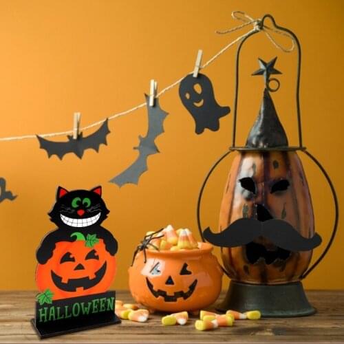 27RE Halloween Wooden Sign Pumpkin Cat Table Topper Decor Centerpiece Party Ornament