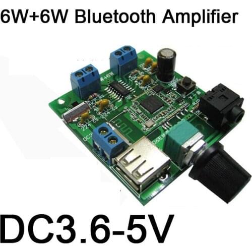 6W+6W wireless Bluetooth V2.0 POWER Amplifier Wireless Audio Board Class D USB AMP Module Volume adjustment