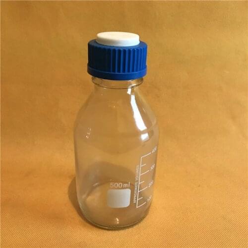 500ML Mobile phase solvent bottle, Special bottle for liquid chromatography,500ml Blue cover transparent reagent bottle