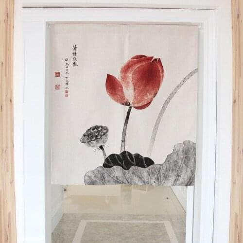 Chinese Lotus decorative door curtains fabric cloth cotton home screens partition bathroom kitchen curtains