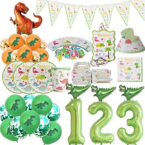 Dino Party Supplies Dinosaur Balloons Disposable Tableware Kids Boy Birthday Party Decoration Jungle Party Animal Foil Balloon