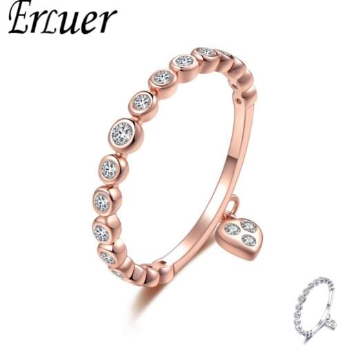 ERLUER rings for women 2019 new heart-shaped small pendant ring girl minimalist cubic zirconia crystal gold and ring set
