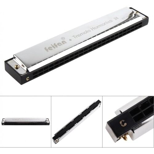 FEIFAN Silver 24 Holes 8K Titanium Harmonica Tremolo Tone KeyC Harp Mouth Organ Musical Instruments For Beginners