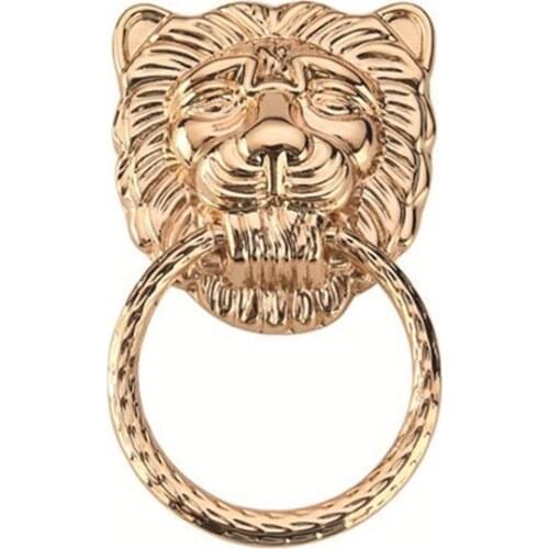 Lion Head Round Drawer Pull in Antique Brass Lionhead Cabinet Knocker Golden Plated Modern Hardware Knobs Dresser Drop Ring