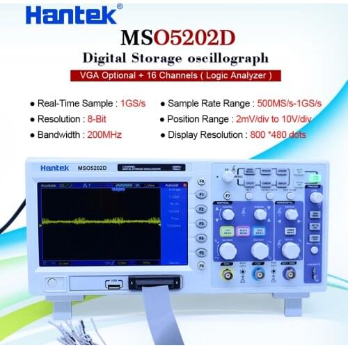 Hantek MSO5202D Digital Oscilloscope 200MHz 2Channels 1GSa/s 16Channels Logic Analyzer 2in1 USB 800x480