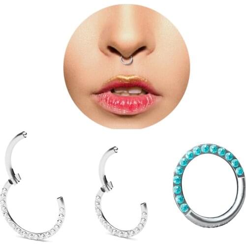 1pc Surgical Steel Nose Ring Hoop Lip Ear Ring Body Jewelry Piercing Clip Gift Full CZ Hinged Clicker circle ring Piercing