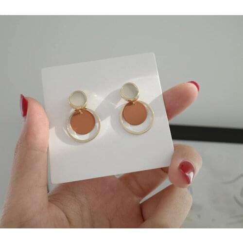 Korean Enamel Brown simple round Circle Slice Ears Clip Geometric female retro Multicolor Disc Clip On earrings Non Pierced