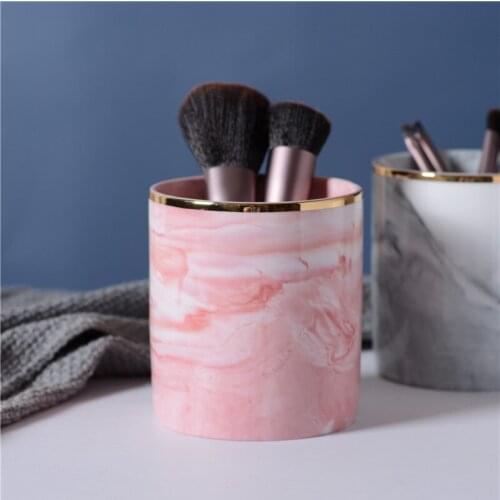 Makeup Storage Box Nordic Ceramic Marbling Phnom Penh Pen Holder Desktop Makeup Brush Eyeliner Eyebrow Pencil Storage Bucket