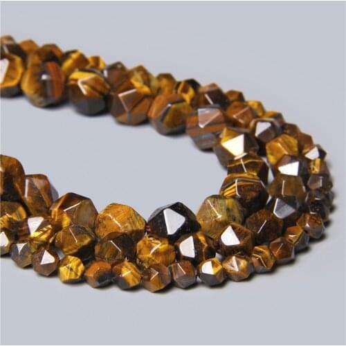 Trendy 6 8 10MM Natural Yellow Tiger Eye Stone Faceted Spacer Loose Beads Charm DIY Men Women Bracelet Jewelry Making 15" Strand