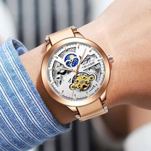 2020 Tourbillon Men Watch Stainless Steel Military Sport Wristwatch Skeleton Automatic Mechanical Male Moon phase Clock relogio