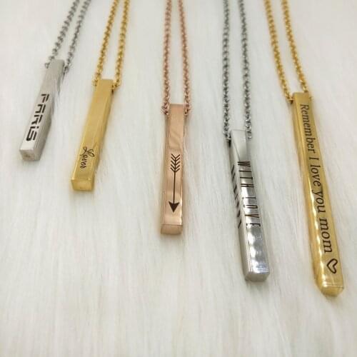 MYLONGINGCHARM 1pc Customize for you 5x60mm long Cuboid Bar Pendant Necklace- free engraving your name or mesage G2959