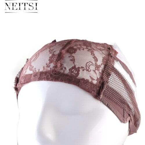 Neitsi Hot Selling Lace Wig Caps For Making Wigs With Adjustable Strap Bonnet Lace Perruque New Nylon Hairnet Brown# 10pcs/pack