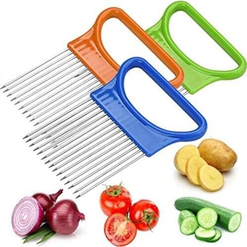 Stainless Steel Onion Needle Onion Holder Handheld Simple Slicer Fruit Vegetable Cutter Potato Kitchen Tool Bar Accessories