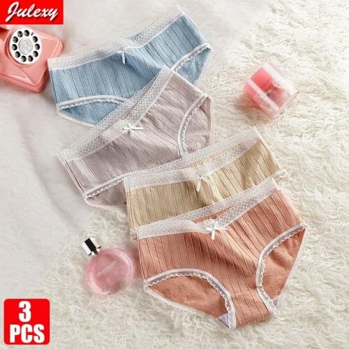 3pcs/pack Julexy Breathable Cotton Underwear Sexy Lace Women Panties M L XL Cute Girls Briefs Low Waist Lingerie Panties