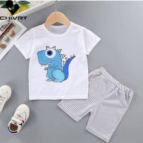 New 2020 Kids Boys Cotton Clothing Sets Summer Cartoon Dinosaur Short Sleeve O-Neck T-Shirt Tops with Shorts Girls Pajama Sets