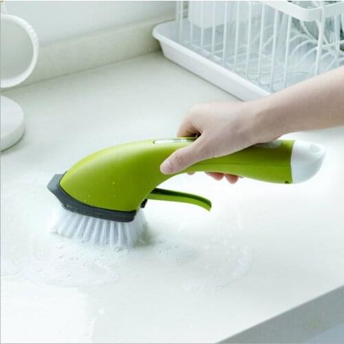 Solid Long Handle Automatic Home Kitchen Sink Add Detergent Water Spray Cleaning Brush