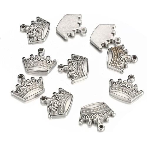 20pcs/Lot Real Stainless Steel Crown Charms Pendants for DIY Making Necklace Bracelet Accessories Jewelry 18*16mm