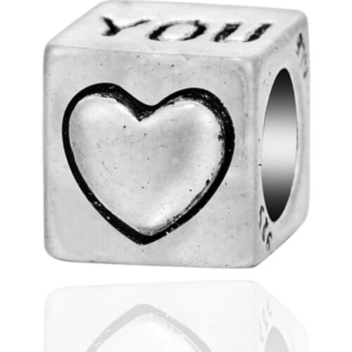 Simple Jewelry Beads Gift For Womens Bracelets Square Love You Charm BeadEuropean