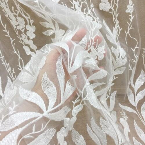 Off white sequin striped mesh lace fabric wedding dress veil accessories DIY