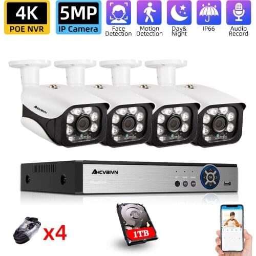 H.265 8CH 4K HD POE NVR Kit 5MP CCTV Security System Audio AI IP Camera Outdoor Day/Night Vision P2P Video Surveillance Set HDD
