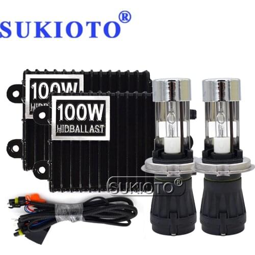 SUKIOTO High Power 12V 100W H4 HiLo HID Xenon Bulb Kit HID Slim Digital Ballast Ignition H4-3 Bi-Xenon Headlight Kit Car Syling