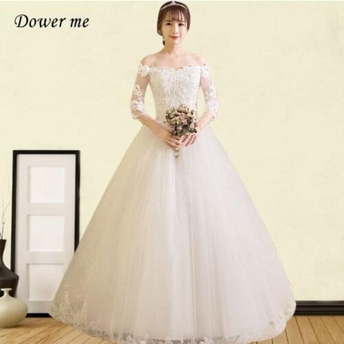 Wedding Dresses GR691 Three Quarter Sleeve Wedding Dresses Elegant Boat Neck Lace Bridal Gowns Plus Size Vestidos De Novia